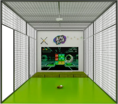 Enclosed Space Sports play area with a screen and interactive ball game